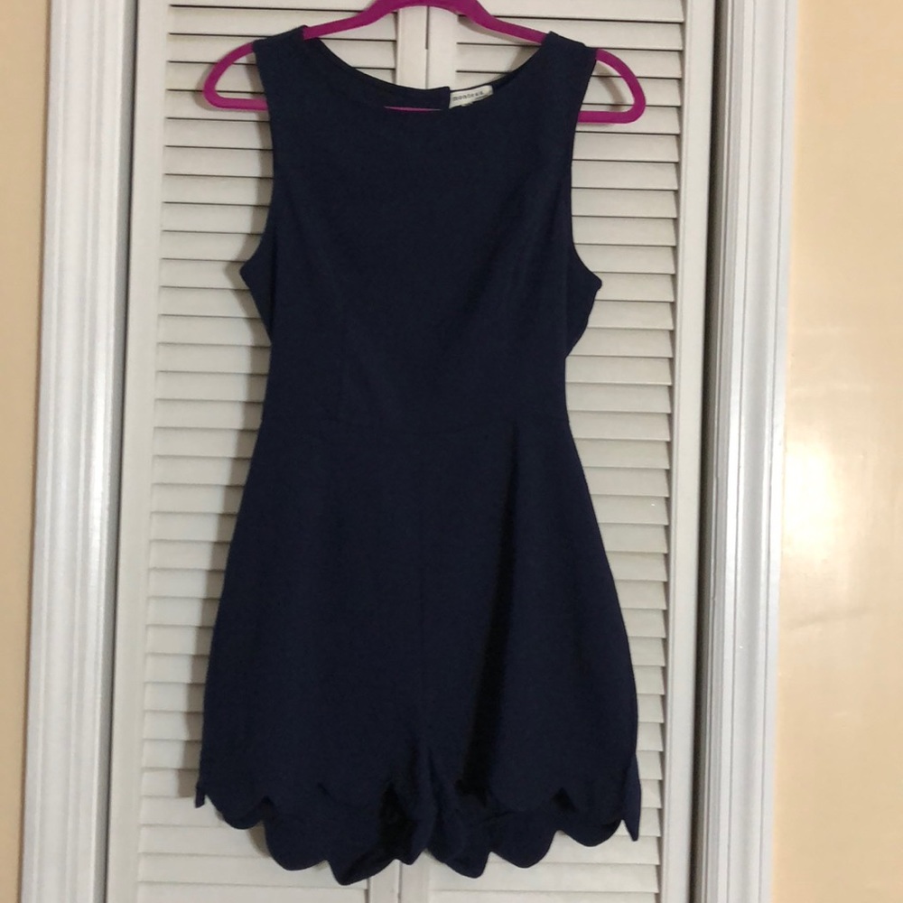 Navy blue scallop edge romper